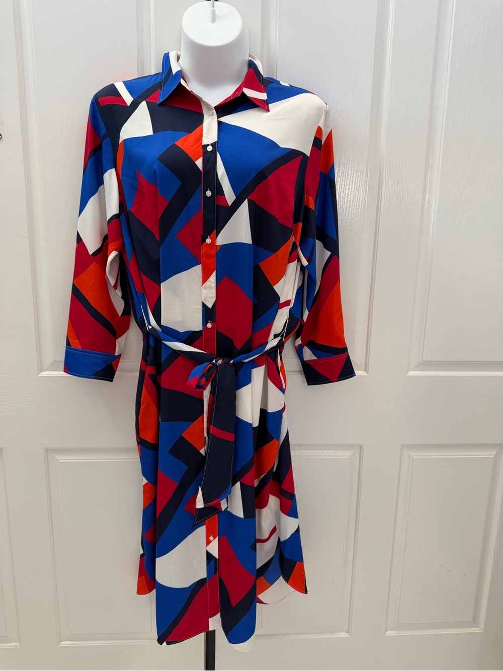 LAUREN Ralph Lauren Abstract Geo Red/White/Blue Print Shirt Dress in Blue Sz 22W